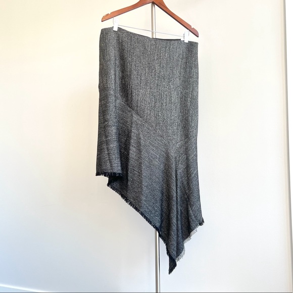 Anne Klein Black & White Tweed Asymmetrical Fringe Midi/Maxi Skirt Size 16 - Picture 11 of 12